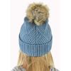imageCC Diagonal Criss Cross Pattern Suede Patch Snuggly Soft Pom Cuff BeanieSteel Blue Mix
