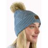 imageCC Diagonal Criss Cross Pattern Suede Patch Snuggly Soft Pom Cuff BeanieSteel Blue Mix