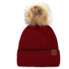 imageCC Exclusives Geometric Cable Beanie Hat with Faux Fur Pom HAT2298HAT7011HAT2213YJ920Accent Cuffburgundy