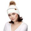 imageCC Exclusives Geometric Cable Beanie Hat with Faux Fur Pom HAT2298HAT7011HAT2213YJ920Accent Cuffivory