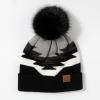 imageCC Exclusives Plush Yarn Pom Beanie hat with Daisy Pattern HAT2093HAT3001HAT4005HAT4009HAT4023Aztec Patternblack