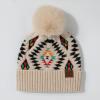 imageCC Exclusives Plush Yarn Pom Beanie hat with Daisy Pattern HAT2093HAT3001HAT4005HAT4009HAT4023Aztecbeige