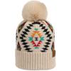 imageCC Exclusives Plush Yarn Pom Beanie hat with Daisy Pattern HAT2093HAT3001HAT4005HAT4009HAT4023Aztecbeige