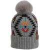 imageCC Exclusives Plush Yarn Pom Beanie hat with Daisy Pattern HAT2093HAT3001HAT4005HAT4009HAT4023Aztecltgrey