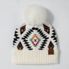 imageCC Exclusives Plush Yarn Pom Beanie hat with Daisy Pattern HAT2093HAT3001HAT4005HAT4009HAT4023Aztecwhite