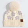 imageCC Exclusives Plush Yarn Pom Beanie hat with Daisy Pattern HAT2093HAT3001HAT4005HAT4009HAT4023Daisylavender