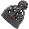 imageCC Exclusives Soft Beanie hat with Leopard Pattern and Fur PomHAT7001SF7001A Gift Setlt Mel Grey