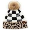 imageCC Exclusives Soft Beanie hat with Leopard Pattern and Fur PomHAT7001SF7001Leopard Black White Plaid