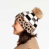 imageCC Exclusives Soft Beanie hat with Leopard Pattern and Fur PomHAT7001SF7001Leopard Black White Plaid