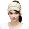 imageCC Exclusives Soft Stretch Cable Knit Messy Bun Ponytail Beanie Winter Hat for Women MB20A Beige1