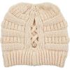 imageCC Exclusives Soft Stretch Cable Knit Messy Bun Ponytail Beanie Winter Hat for Women MB20A0 Crisscross Almond Oil