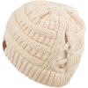 imageCC Exclusives Soft Stretch Cable Knit Messy Bun Ponytail Beanie Winter Hat for Women MB20A0 Crisscross Beige