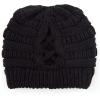 imageCC Exclusives Soft Stretch Cable Knit Messy Bun Ponytail Beanie Winter Hat for Women MB20A0 Crisscross Black