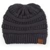 imageCC Exclusives Soft Stretch Cable Knit Messy Bun Ponytail Beanie Winter Hat for Women MB20A0 Crisscross Dk Mel Grey