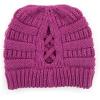imageCC Exclusives Soft Stretch Cable Knit Messy Bun Ponytail Beanie Winter Hat for Women MB20A0 Crisscross Magenta Purple