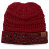 imageCC Exclusives Soft Stretch Cable Knit Messy Bun Ponytail Beanie Winter Hat for Women MB20A1 Leopard Burgundy
