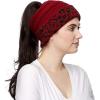 imageCC Exclusives Soft Stretch Cable Knit Messy Bun Ponytail Beanie Winter Hat for Women MB20A1 Leopard Burgundy