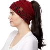 imageCC Exclusives Soft Stretch Cable Knit Messy Bun Ponytail Beanie Winter Hat for Women MB20A1 Leopard Burgundy