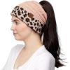 imageCC Exclusives Soft Stretch Cable Knit Messy Bun Ponytail Beanie Winter Hat for Women MB20A1 Leopard Indi Pink