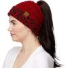 imageCC Exclusives Soft Stretch Cable Knit Messy Bun Ponytail Beanie Winter Hat for Women MB20A1 Leopard Red