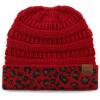 imageCC Exclusives Soft Stretch Cable Knit Messy Bun Ponytail Beanie Winter Hat for Women MB20A1 Leopard Red