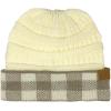 imageCC Exclusives Soft Stretch Cable Knit Messy Bun Ponytail Beanie Winter Hat for Women MB20ABuffalo Plaid WhiteLt Melange Gray