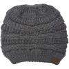 imageCC Exclusives Soft Stretch Cable Knit Messy Bun Ponytail Beanie Winter Hat for Women MB20ADark Melange Grey Metallic