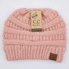 imageCC Exclusives Soft Stretch Cable Knit Messy Bun Ponytail Beanie Winter Hat for Women MB20AIndi Pink