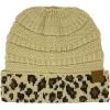 imageCC Exclusives Soft Stretch Cable Knit Messy Bun Ponytail Beanie Winter Hat for Women MB20ALeopard Beige