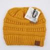 imageCC Exclusives Soft Stretch Cable Knit Messy Bun Ponytail Beanie Winter Hat for Women MB20AMustard
