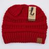 imageCC Exclusives Soft Stretch Cable Knit Messy Bun Ponytail Beanie Winter Hat for Women MB20ARed