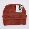 imageCC Exclusives Soft Stretch Cable Knit Messy Bun Ponytail Beanie Winter Hat for Women MB20ARust