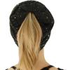 imageCC Exclusives Soft Stretch Cable Knit Messy Bun Ponytail Beanie Winter Hat for Women MB20ASequins Black
