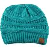 imageCC Exclusives Soft Stretch Cable Knit Messy Bun Ponytail Beanie Winter Hat for Women MB20ASequins Teal