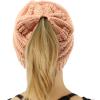 imageCC Exclusives Soft Stretch Cable Knit Messy Bun Ponytail Beanie Winter Hat for Women MB20ASolid Indi Pink