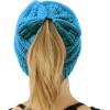 imageCC Exclusives Soft Stretch Cable Knit Messy Bun Ponytail Beanie Winter Hat for Women MB20ASolid Teal