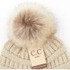 imageCC Exclusives Solid Ribbed Kids Beanie Hat with Faux Fur Pom KIDS43KIDS2061Beige