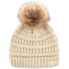 imageCC Exclusives Solid Ribbed Kids Beanie Hat with Faux Fur Pom KIDS43KIDS2061Beige