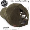 imageCC Exclusives Stone Washed Corduroy CrissCross Ponytail Baseball Cap for Women Adjustable High Bun HatOlive