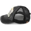 imageCC Exclusives Washed Distressed Embroidered Patch Cotton Denim CrissCross Ponytail Hat Adjustable Baseball CapBee Happy  Black
