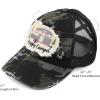 imageCC Exclusives Washed Distressed Embroidered Patch Cotton Denim CrissCross Ponytail Hat Adjustable Baseball CapHappy Camper  Black Camo