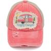 imageCC Exclusives Washed Distressed Embroidered Patch Cotton Denim CrissCross Ponytail Hat Adjustable Baseball CapHappy Camper  Coral