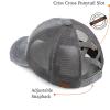 imageCC Exclusives Washed Distressed Embroidered Patch Cotton Denim CrissCross Ponytail Hat Adjustable Baseball CapHappy Camper  Grey