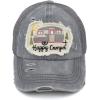 imageCC Exclusives Washed Distressed Embroidered Patch Cotton Denim CrissCross Ponytail Hat Adjustable Baseball CapHappy Camper  Grey