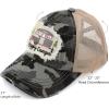 imageCC Exclusives Washed Distressed Embroidered Patch Cotton Denim CrissCross Ponytail Hat Adjustable Baseball CapHappy Camper  Grey Camo