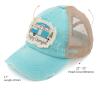 imageCC Exclusives Washed Distressed Embroidered Patch Cotton Denim CrissCross Ponytail Hat Adjustable Baseball CapHappy Camper  Mint
