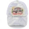 imageCC Exclusives Washed Distressed Embroidered Patch Cotton Denim CrissCross Ponytail Hat Adjustable Baseball CapHappy Camper  White Camo