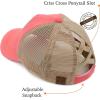 imageCC Exclusives Washed Distressed Embroidered Patch Cotton Denim CrissCross Ponytail Hat Adjustable Baseball CapHello Sunshine  Coral