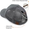 imageCC Exclusives Washed Distressed Embroidered Patch Cotton Denim CrissCross Ponytail Hat Adjustable Baseball CapHello Sunshine  Grey