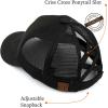 imageCC Exclusives Washed Distressed Embroidered Patch Cotton Denim CrissCross Ponytail Hat Adjustable Baseball CapMountains  Black